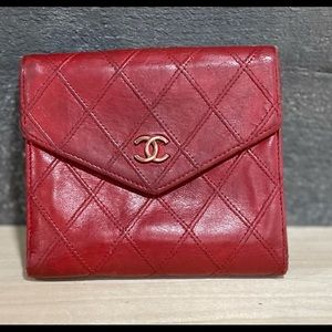 Chanel Red Lambskin Double Wallet